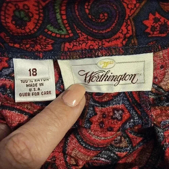 Worthington Multicolored Paisley Pleated Skirt Plus Sz 18 - Picture 2 of 6